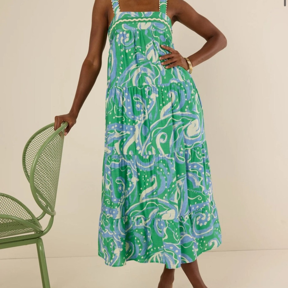 AVARA Green and Blue Patterned Maxi Dress NWT